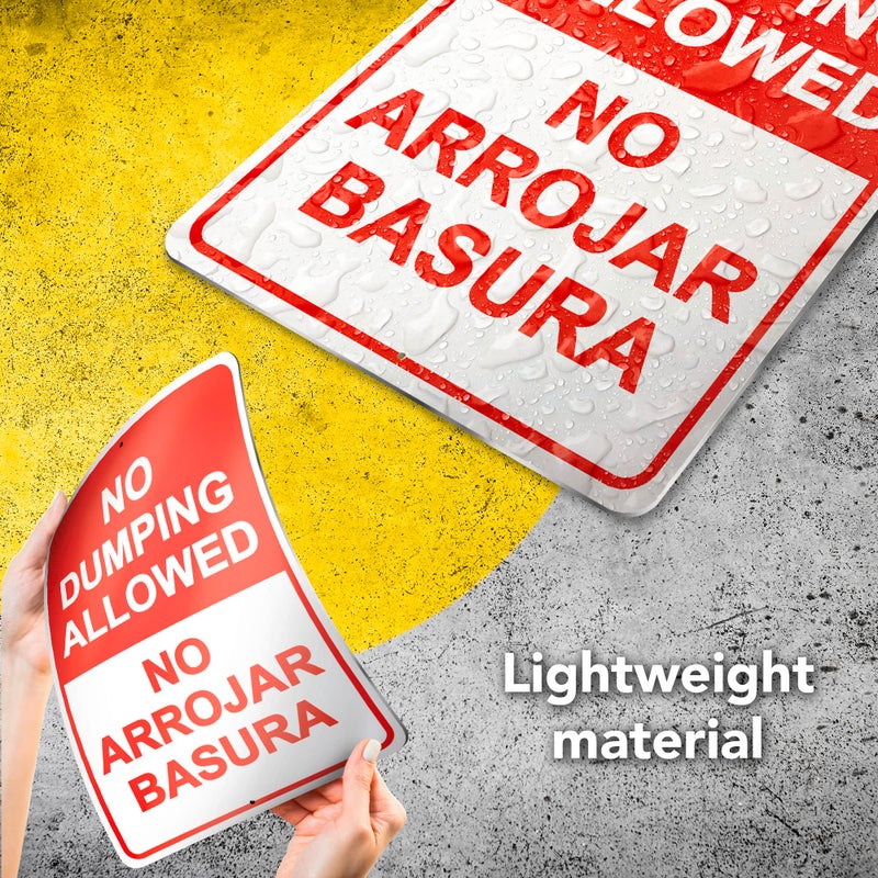DIMARONGTON No Dumping Sign - 8x12 Aluminum No Arrojar Basura Sign - No Dumping Signs Private Property English and Spanish No littering Sign Outdoor - Image 3